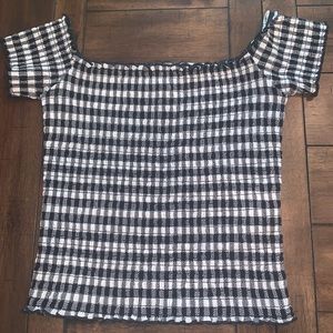 Black and white plaid off-the-shoulder top